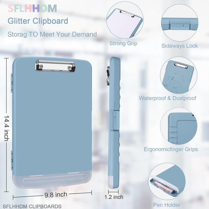 SFLHHDM Clipboard with Storage,Storage Clipboard with Pen Holder, A4 Binder Clip Boards 8.5x11 with Low Profile Clip,Side Opening Nursing Clipboards, Clipboards Folder for Office Supplies-Light Blue - Image 2